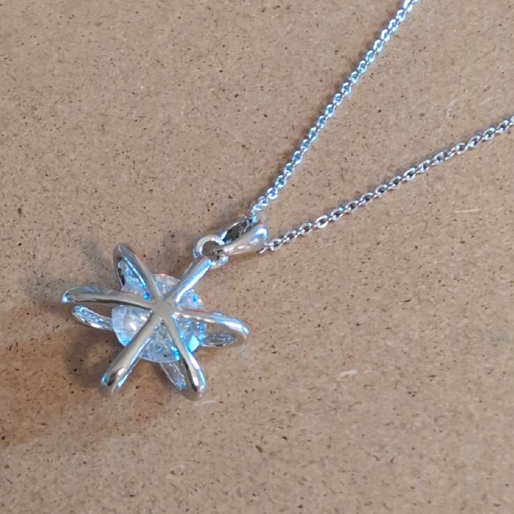Elegant Cubic Zirconia Silver Tone Pendant Necklace